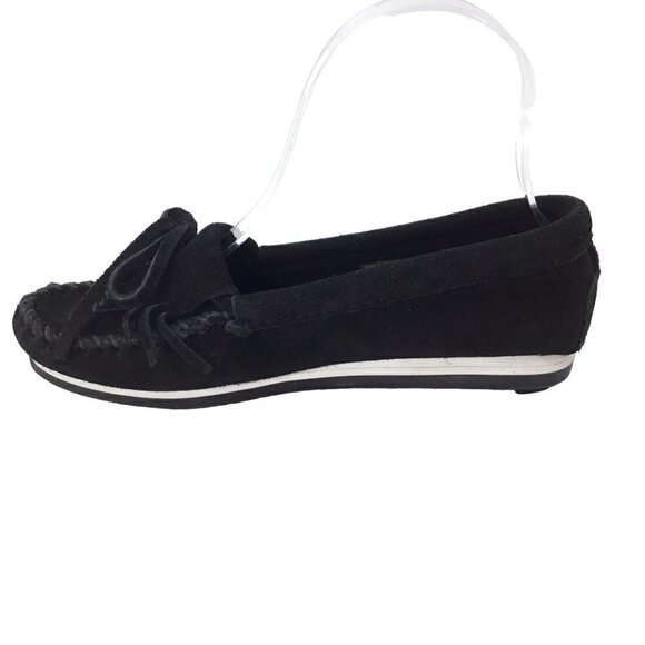 Minnetonka Moccasins Black Kilty Fringe Suede Hardsole Size 5.5 Driving Moc 4300 - Picture 6 of 9